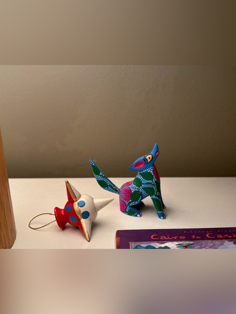 Hand-Painted Green & Blue Mexican Alebrije Fox Figurine and piñata -